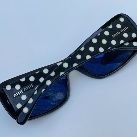 Miu Miu Women Sunglasses Polarized Eye Wear Black W/ White Dots SMU16F 57[]15 - Picture 6 of 12